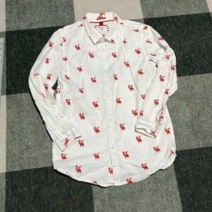 Dress Shirt with “Dabbing Santa” print. Size 13/14 (164cm) Denim & Flower